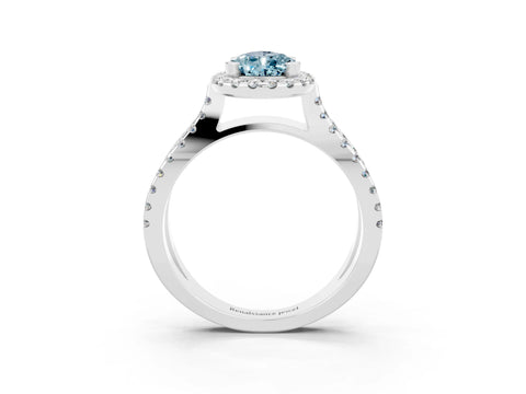 White gold Pear Cut Aquamarine Halo Ring with Split Shank Pavé Band and Prong Setting_3