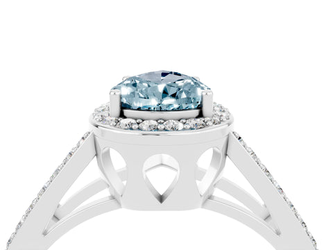 White gold Pear Cut Aquamarine Halo Ring with Split Shank U-Prong Band and Four-Prong Setting_4