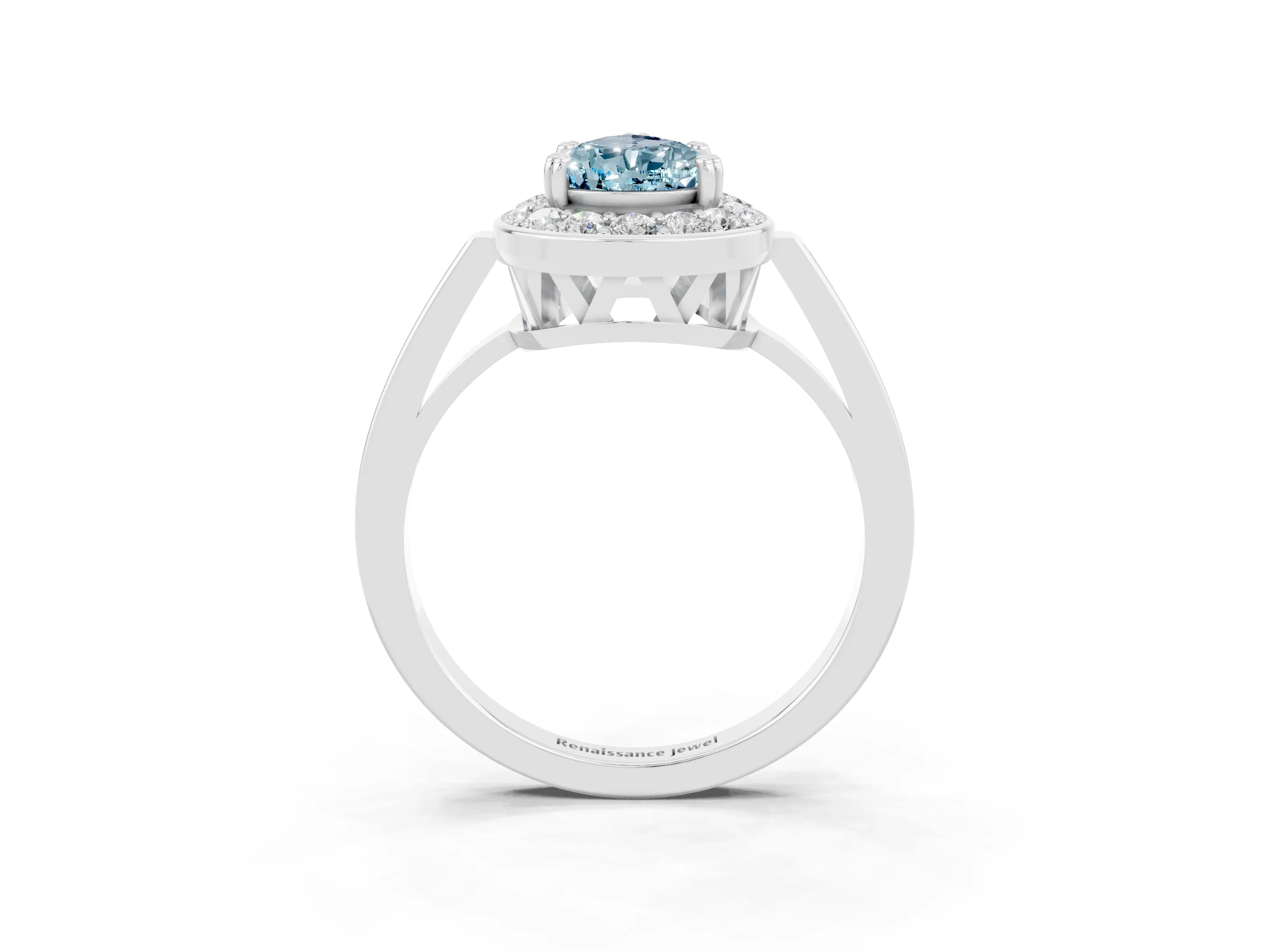 White gold Pear Cut Aquamarine Halo Ring with Split Shank and Four-Prong Setting_15