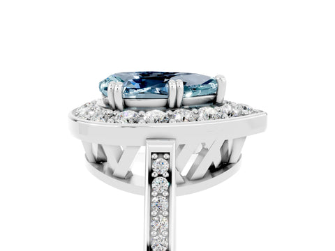 White gold Pear Cut Aquamarine Halo Ring with Split Shank and Four-Prong Setting_5