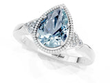 White gold Pear Cut Aquamarine Halo Ring with Tapered Band and Four-Prong Setting_1