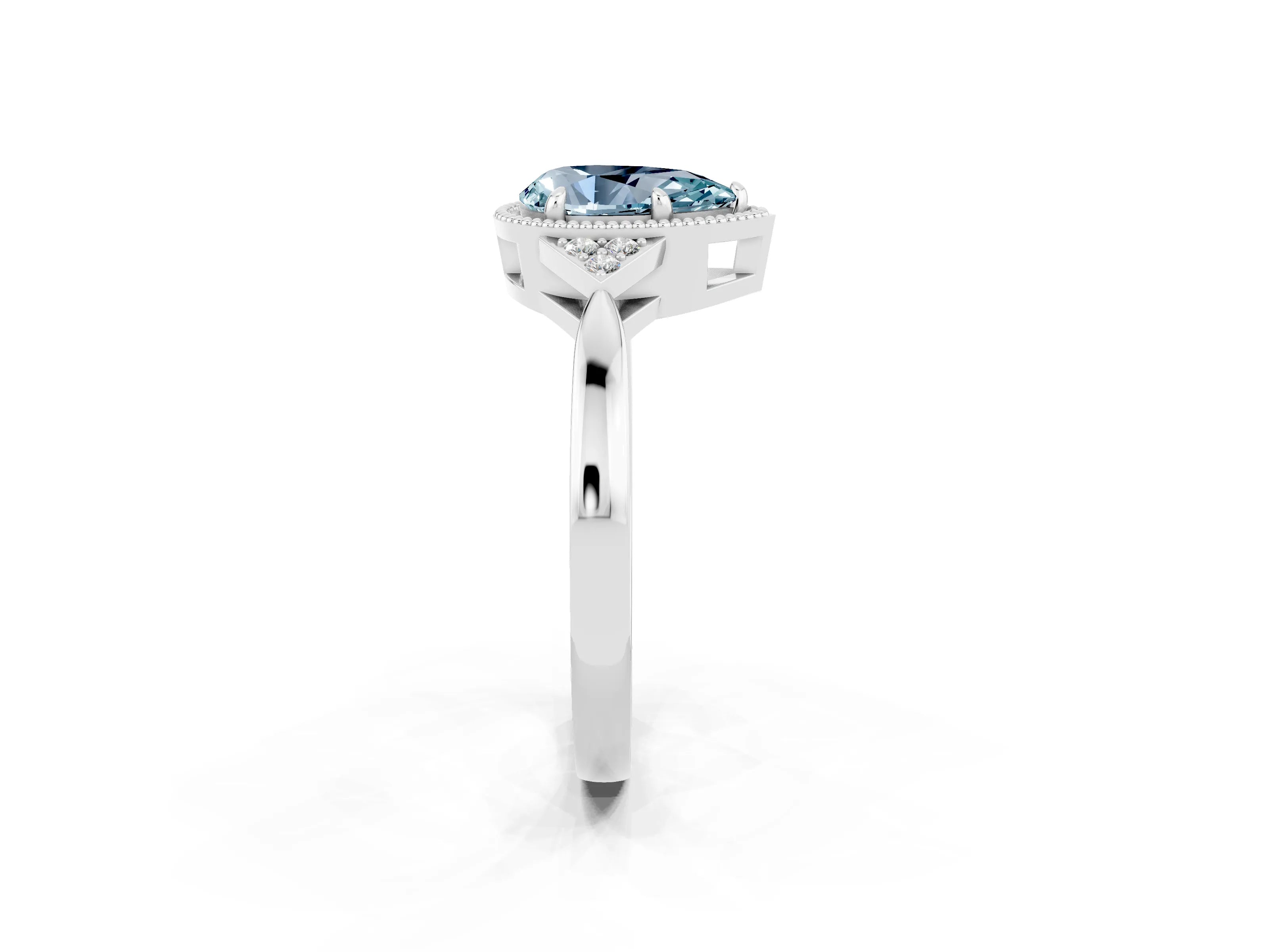 White gold Pear Cut Aquamarine Halo Ring with Tapered Band and Four-Prong Setting_2
