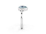 White gold Pear Cut Aquamarine Halo Ring with Tapered Band and Four-Prong Setting_2