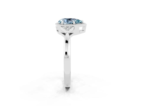 White gold Pear Cut Aquamarine Halo Ring with Tapered Band and Four-Prong Setting_2