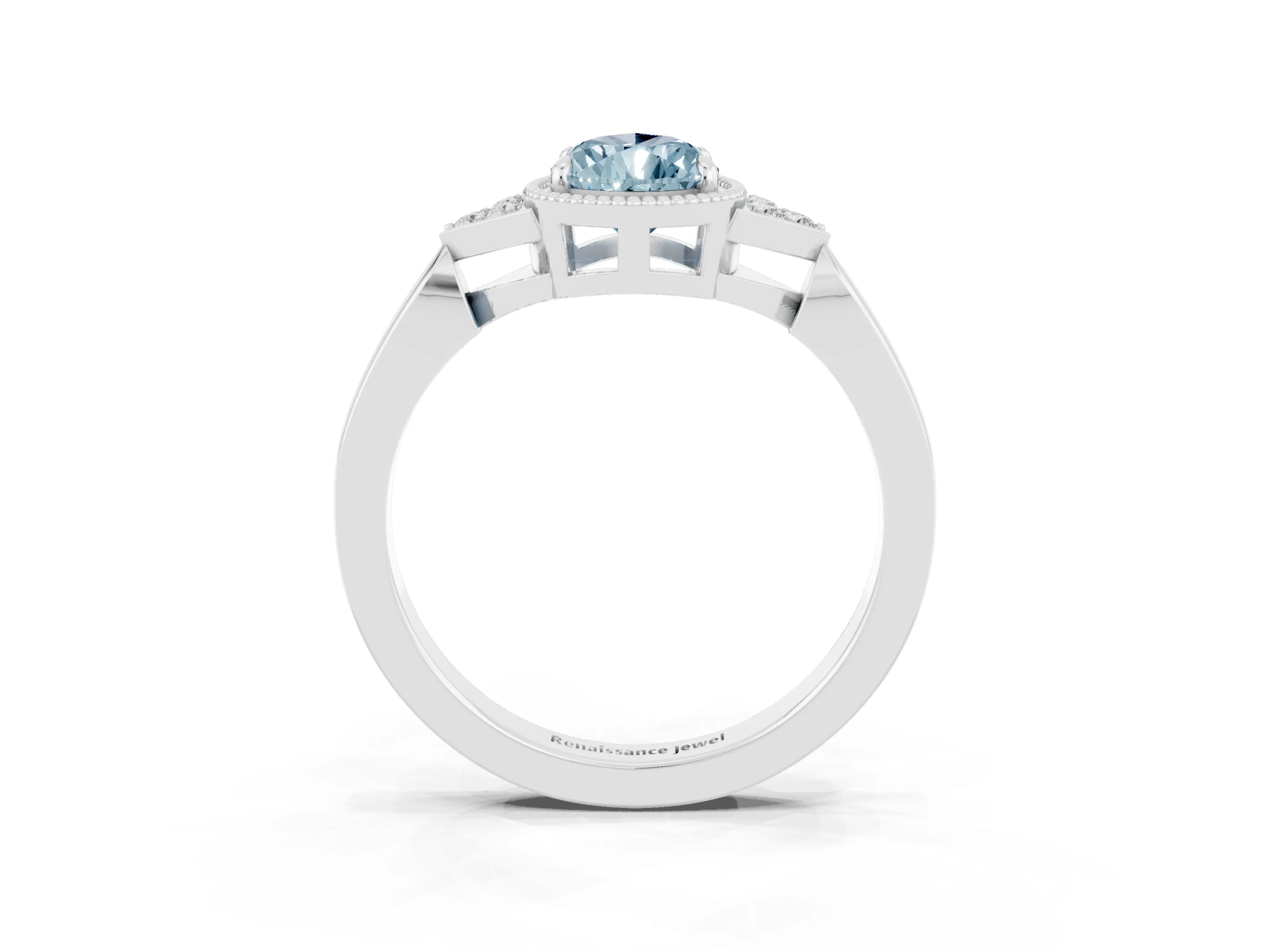 White gold Pear Cut Aquamarine Halo Ring with Tapered Band and Four-Prong Setting_3