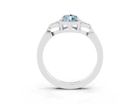 White gold Pear Cut Aquamarine Halo Ring with Tapered Band and Four-Prong Setting_3