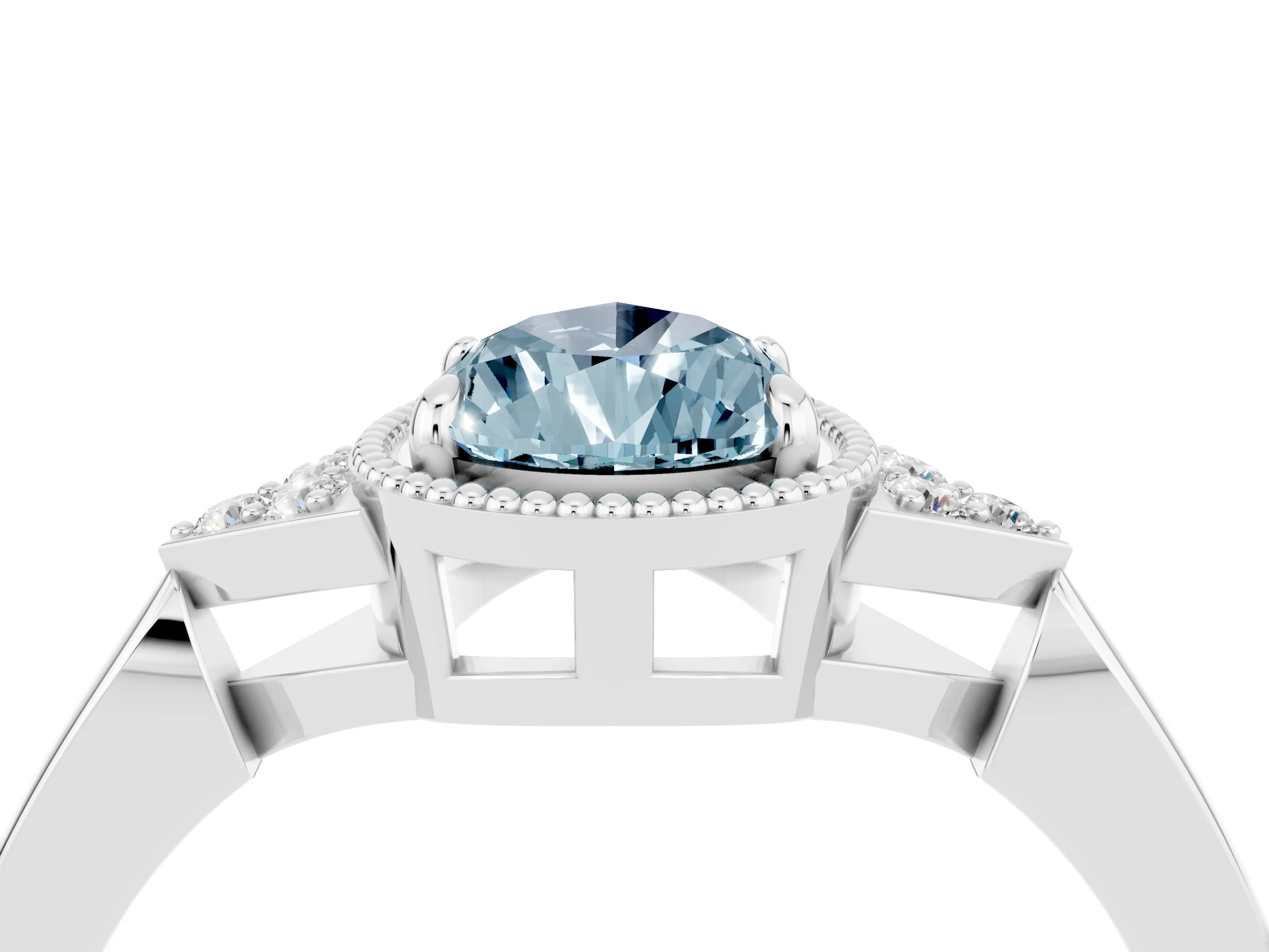 White gold Pear Cut Aquamarine Halo Ring with Tapered Band and Four-Prong Setting_4