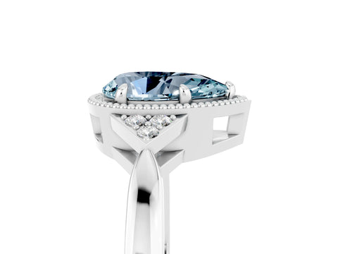White gold Pear Cut Aquamarine Halo Ring with Tapered Band and Four-Prong Setting_5