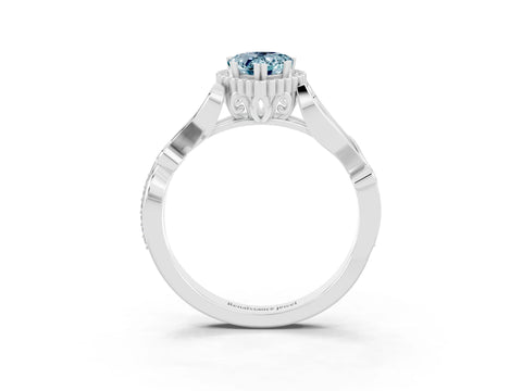 White gold Pear Cut Aquamarine Halo Ring with Vintage Split Shank and Four-Prong Setting_3