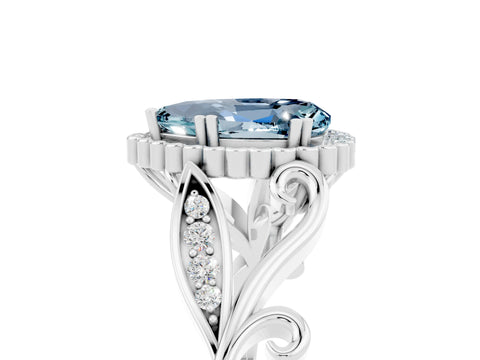 White gold Pear Cut Aquamarine Halo Ring with Vintage Split Shank and Four-Prong Setting_5