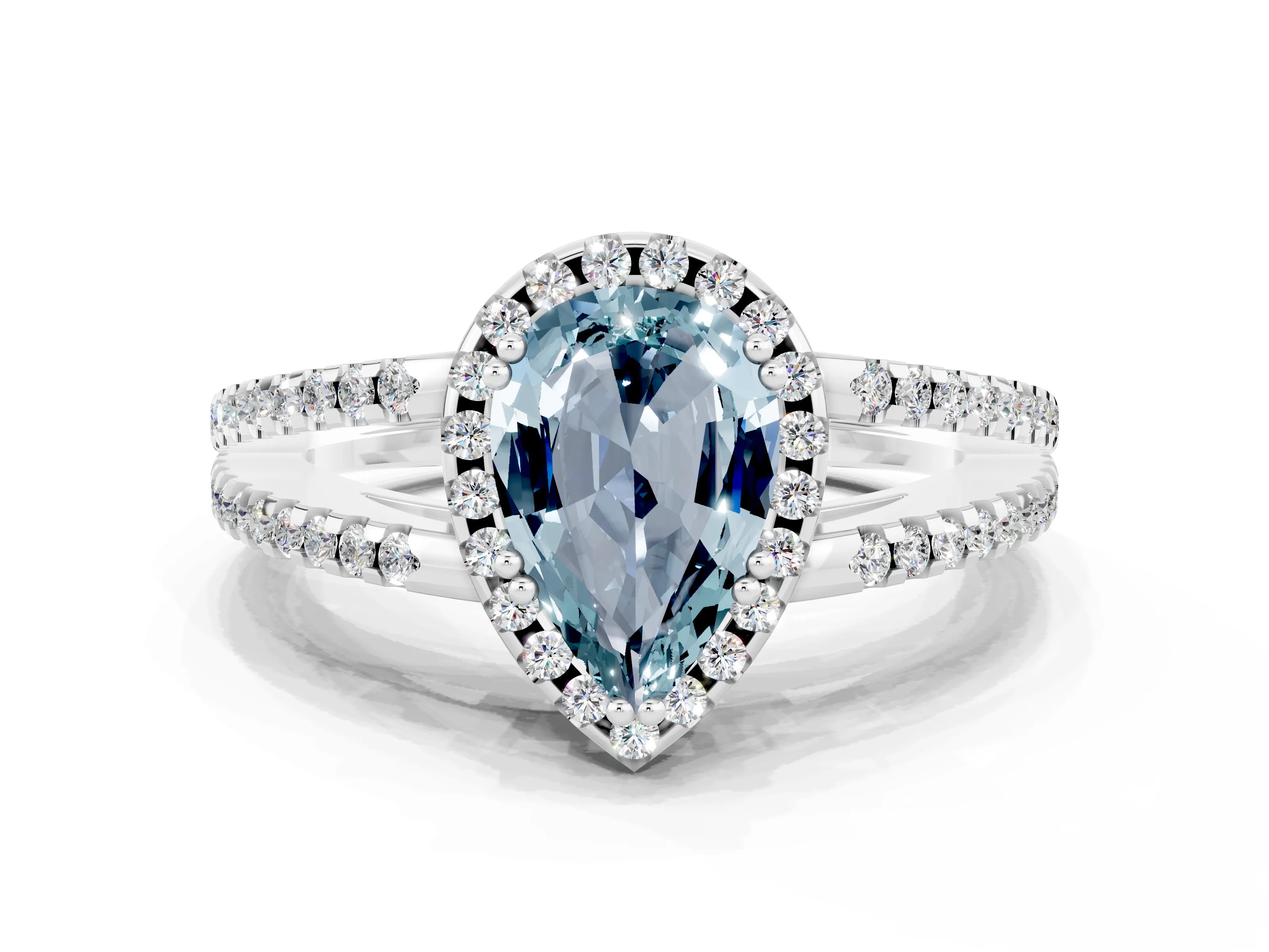White gold Pear Cut Aquamarine Halo Split Shank Engagement Ring_12
