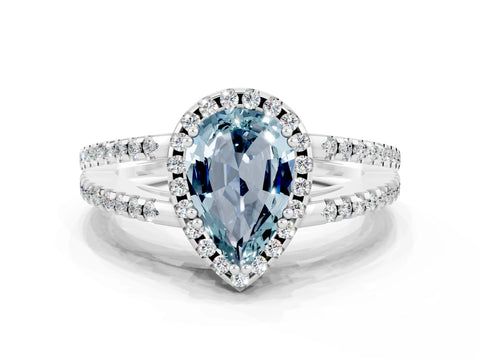White gold Pear Cut Aquamarine Halo Split Shank Engagement Ring_12