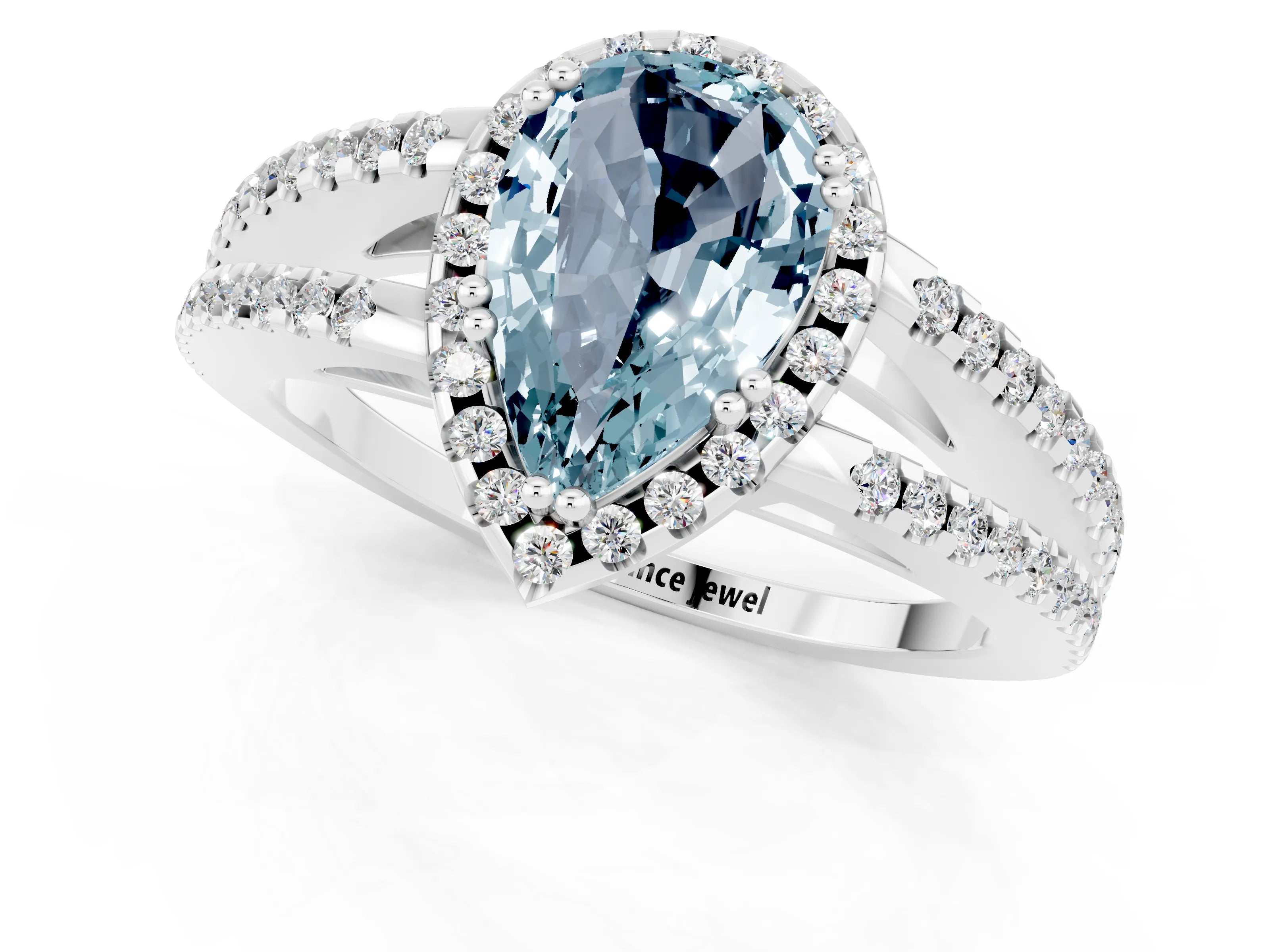 White gold Pear Cut Aquamarine Halo Split Shank Engagement Ring_13