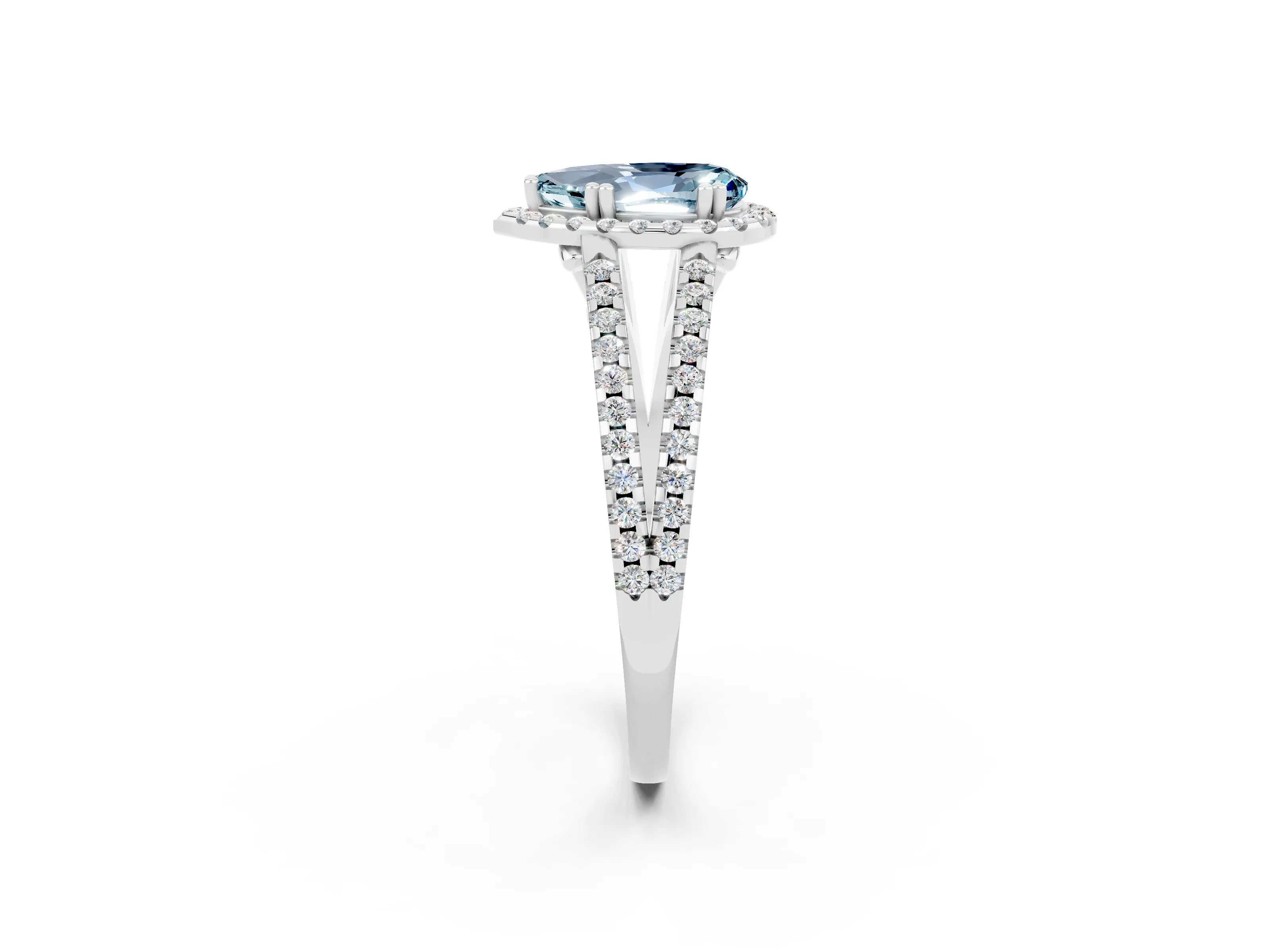 White gold Pear Cut Aquamarine Halo Split Shank Engagement Ring_14