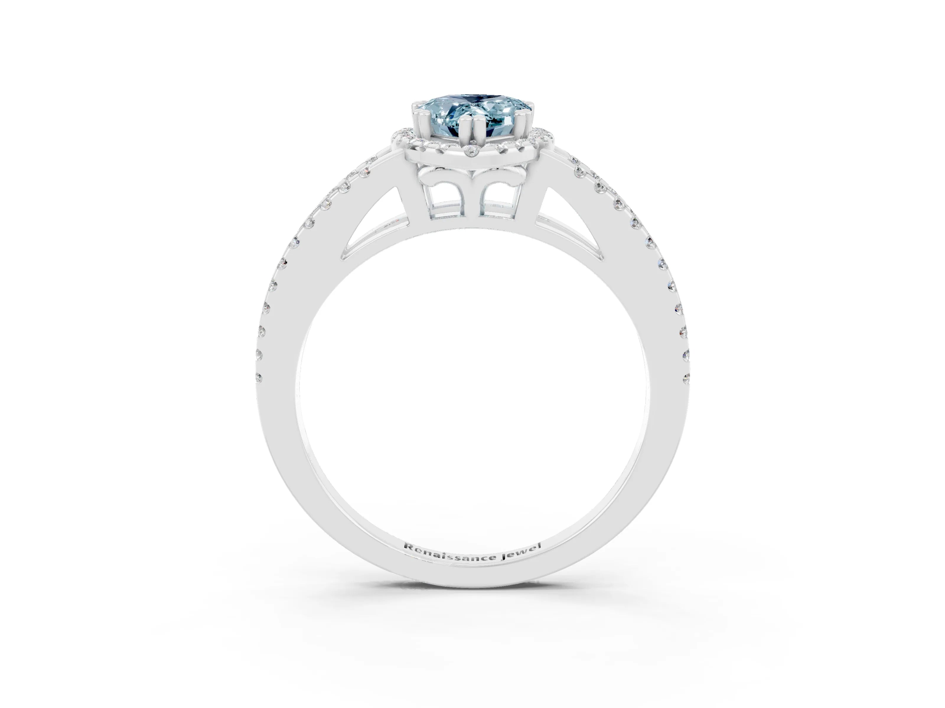 White gold Pear Cut Aquamarine Halo Split Shank Engagement Ring_15