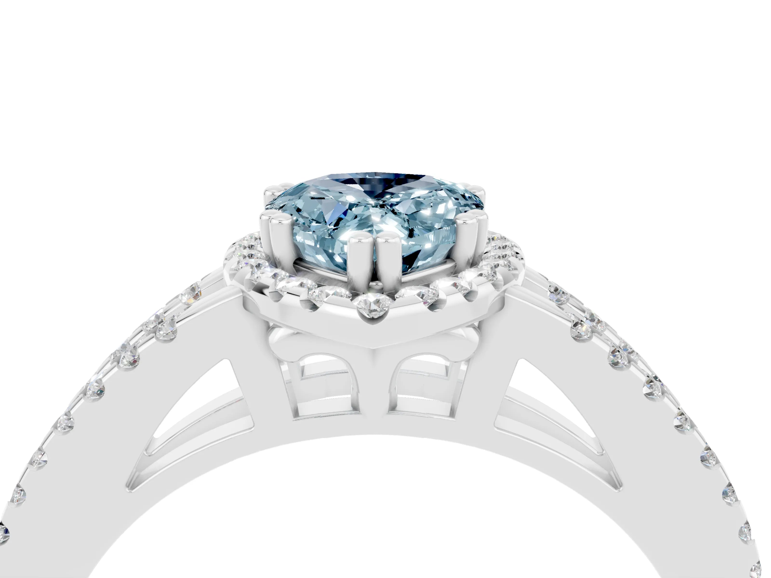 White gold Pear Cut Aquamarine Halo Split Shank Engagement Ring_16