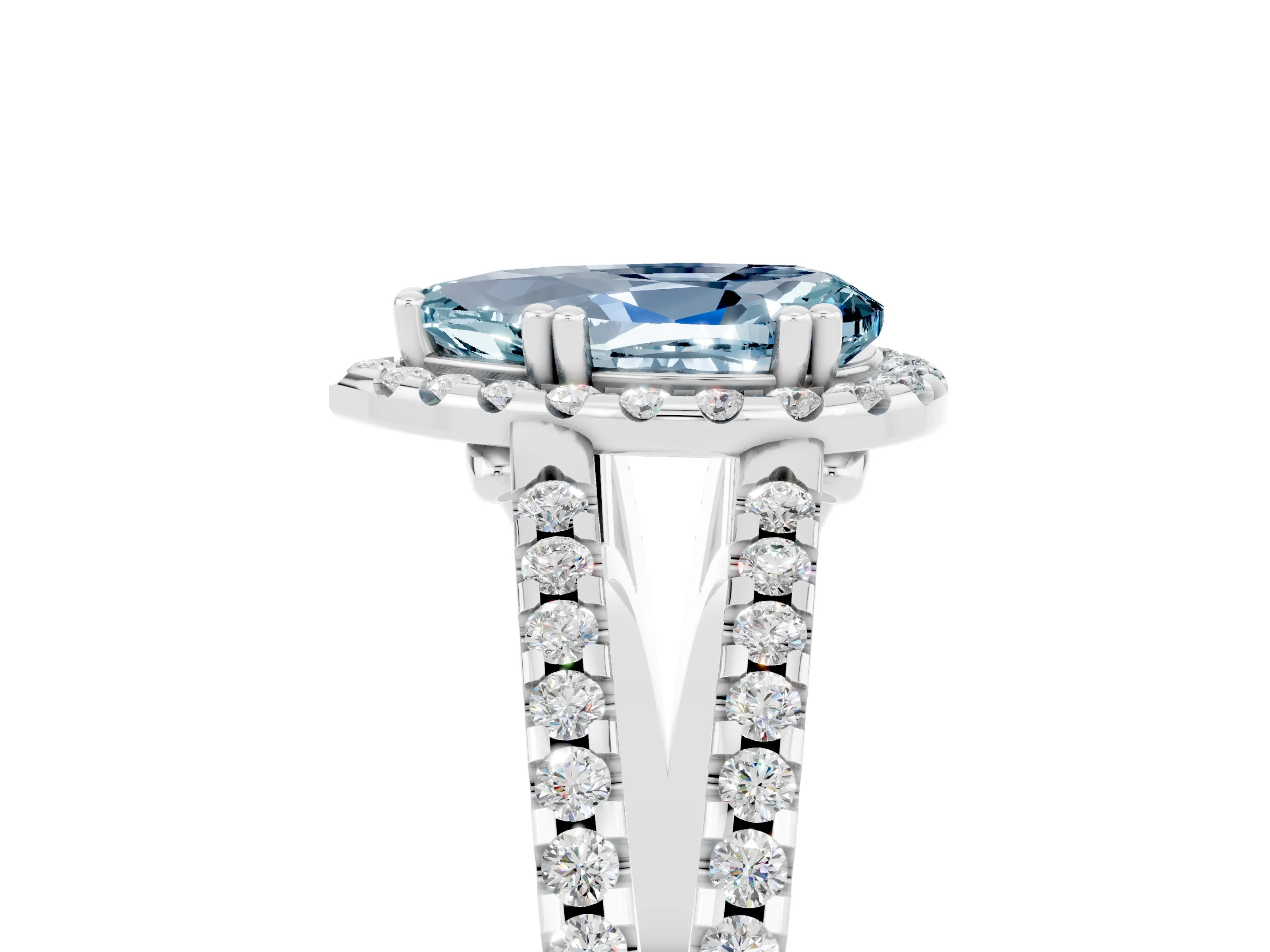 White gold Pear Cut Aquamarine Halo Split Shank Engagement Ring_17