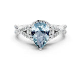 White gold Pear Cut Aquamarine Halo Twist Band Solitaire Prong Setting Ring