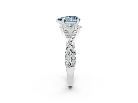 White gold Pear Cut Aquamarine Halo Twist Band Solitaire Prong Setting Ring_2