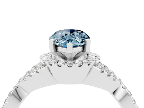 White gold Pear Cut Aquamarine Halo Twist Band Solitaire Prong Setting Ring_4