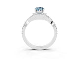 White gold Pear Cut Aquamarine  Halo Twist Band Solitaire Prong Setting Ring_51