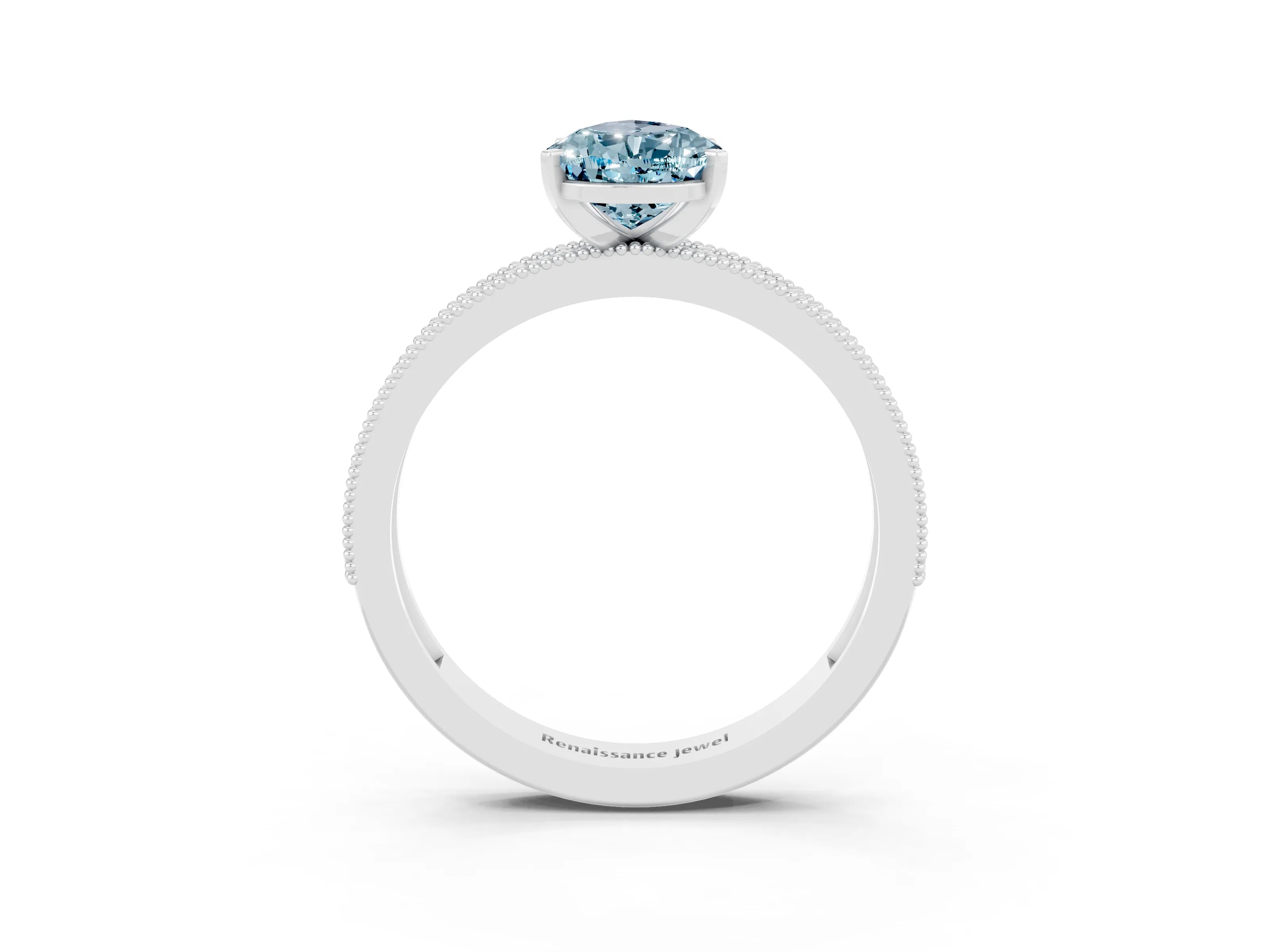 White gold Pear Cut Aquamarine Milgrain Pavé Engagement Ring with Four-Prong Setting_3