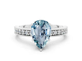 White gold Pear Cut Aquamarine Milgrain Pavé Engagement Ring with Four-Prong Setting