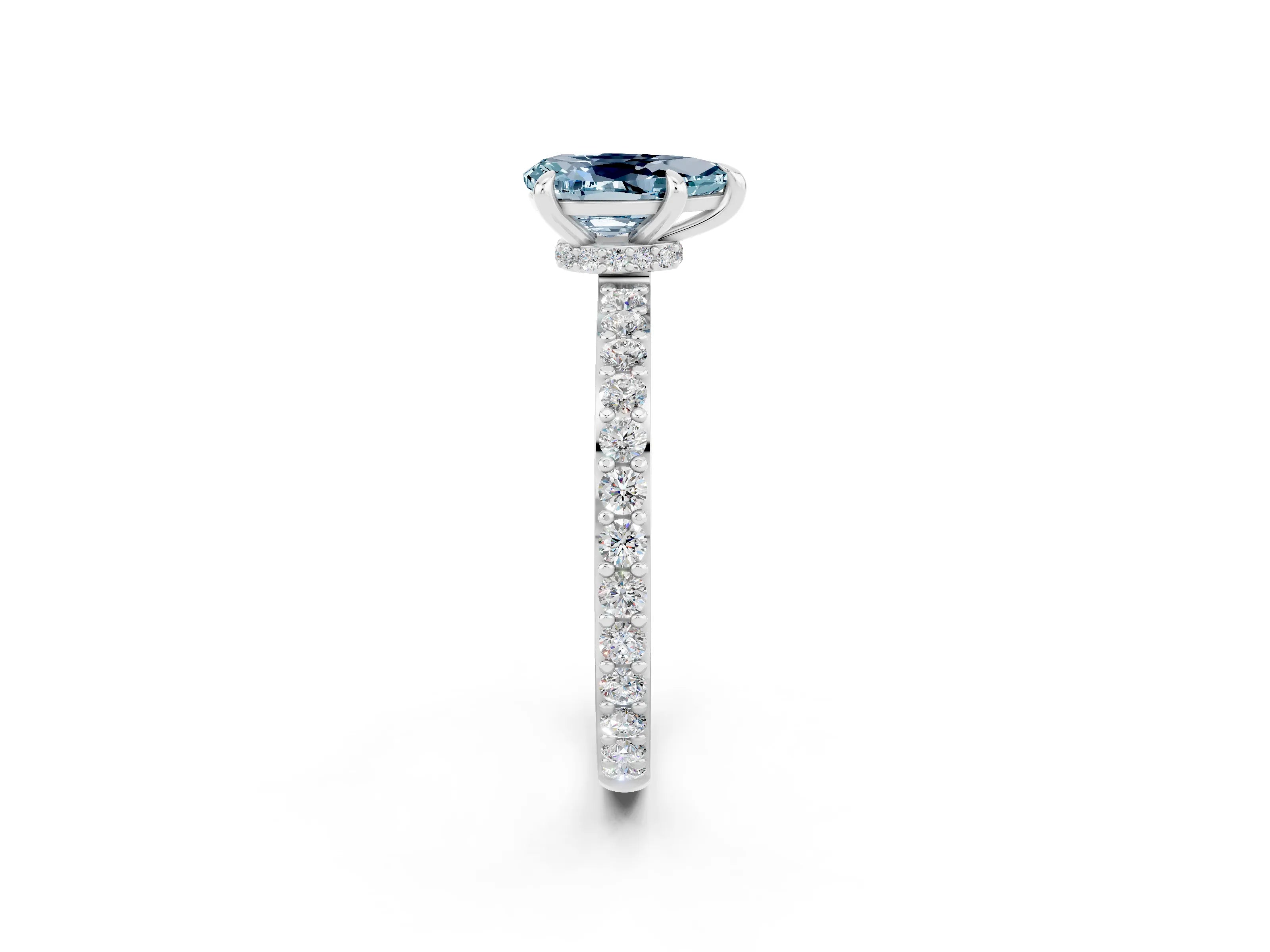 White gold Pear Cut Aquamarine Pavé Engagement Ring with Round  Accents and Prong Setting_26