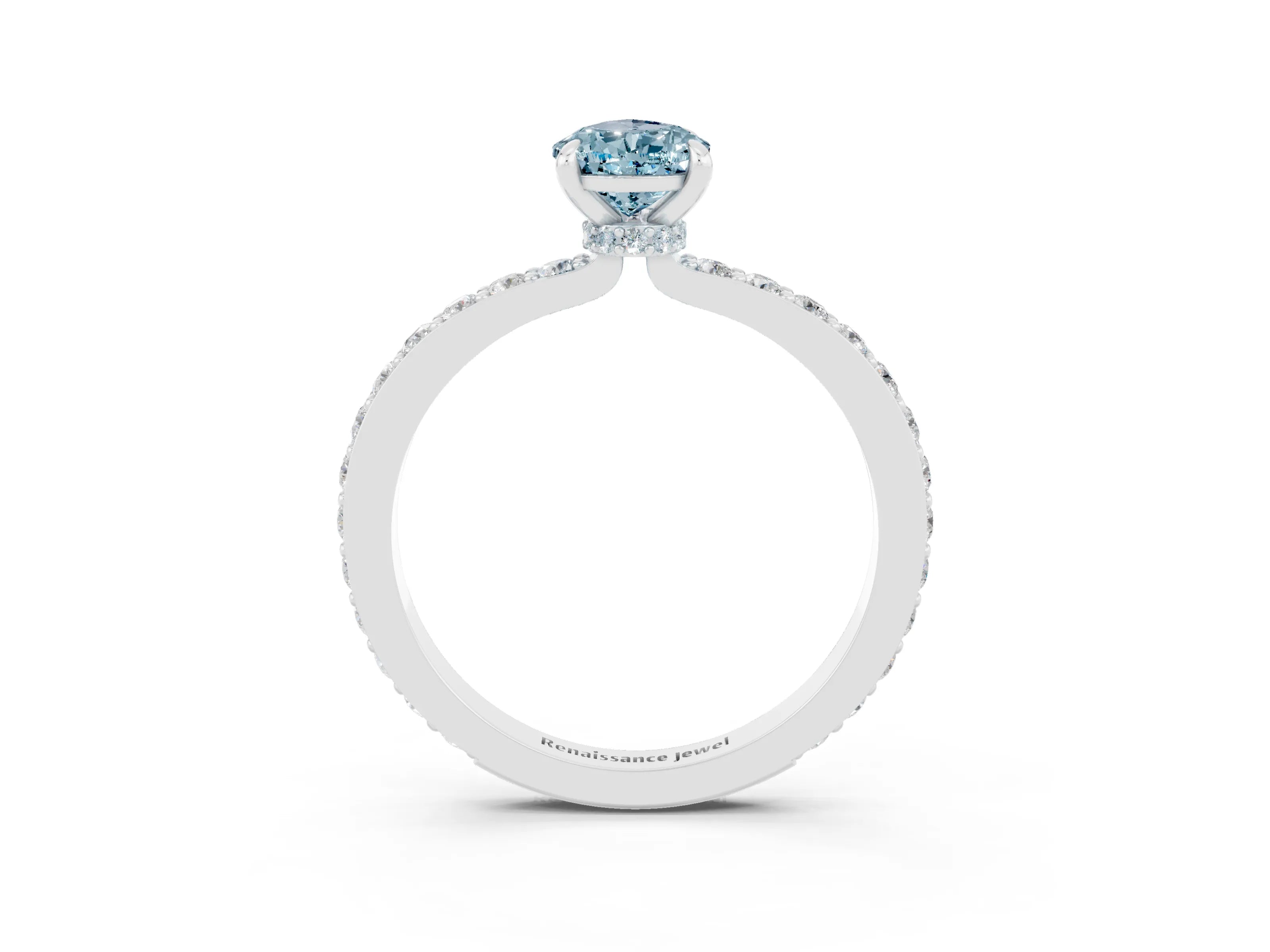 White gold Pear Cut Aquamarine Pavé Engagement Ring with Round  Accents and Prong Setting_27