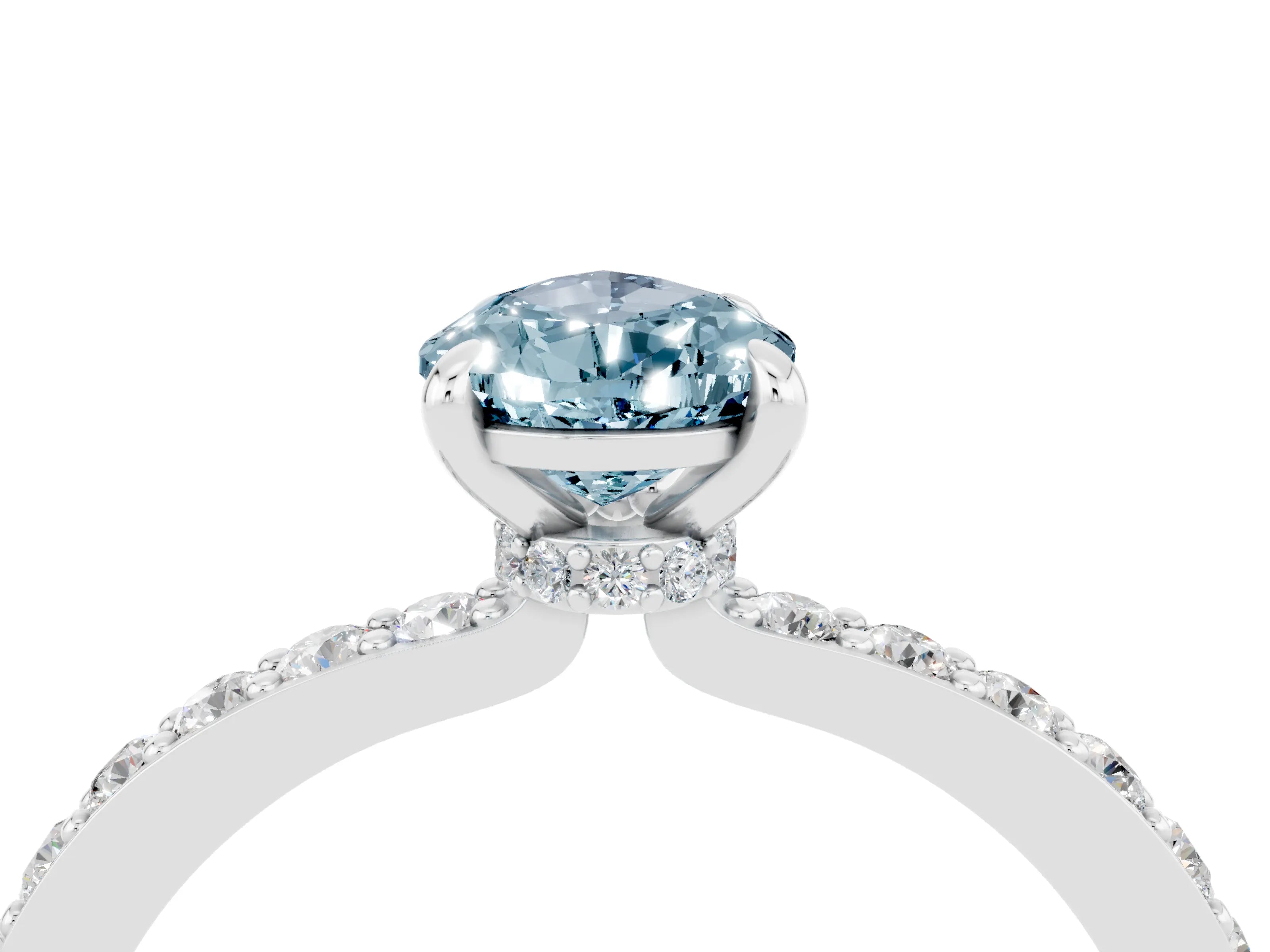 White gold Pear Cut Aquamarine Pavé Engagement Ring with Round  Accents and Prong Setting_28