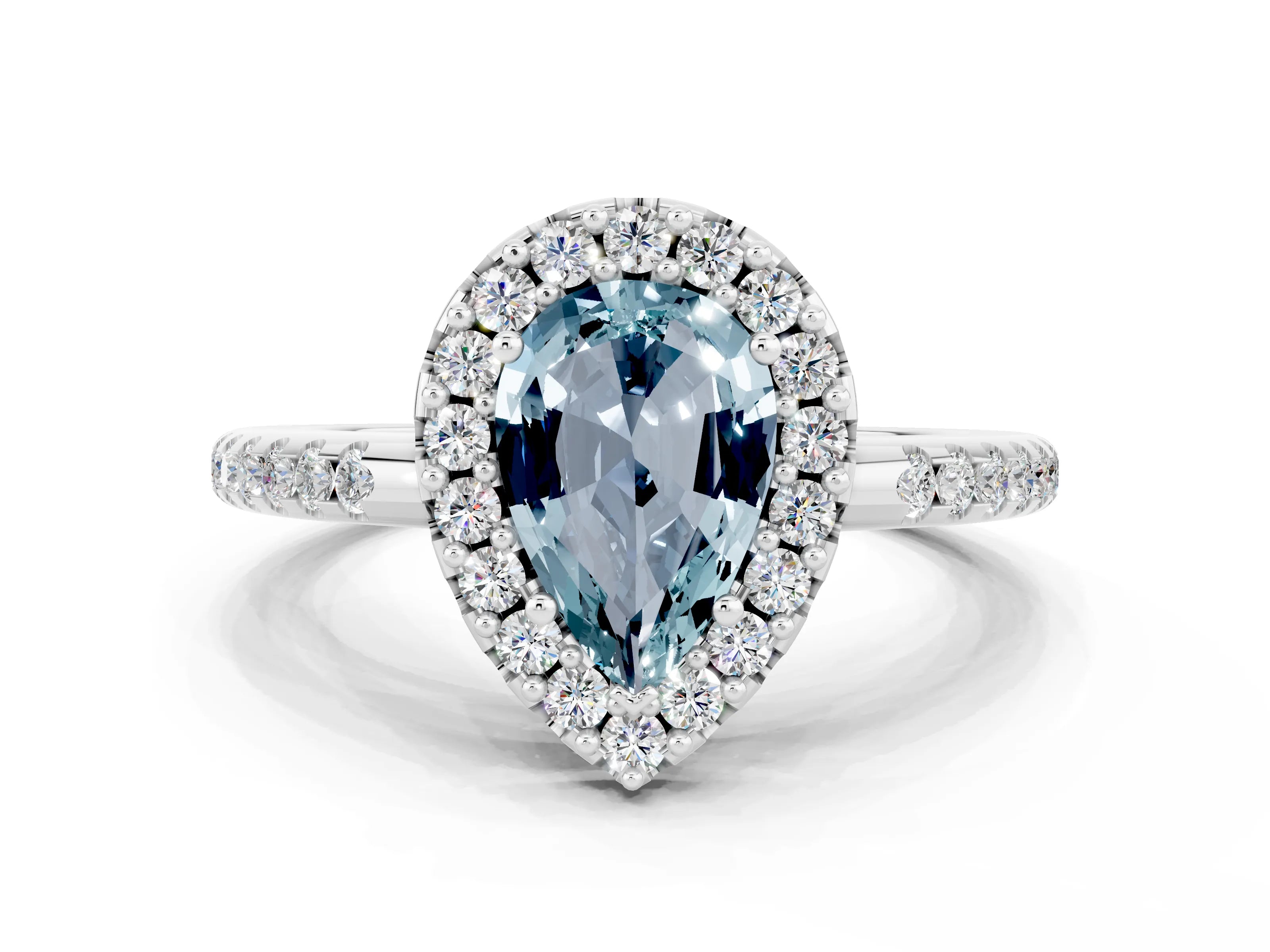 White gold Pear Cut Aquamarine Pavé Halo Ring with Four-Prong Setting_12