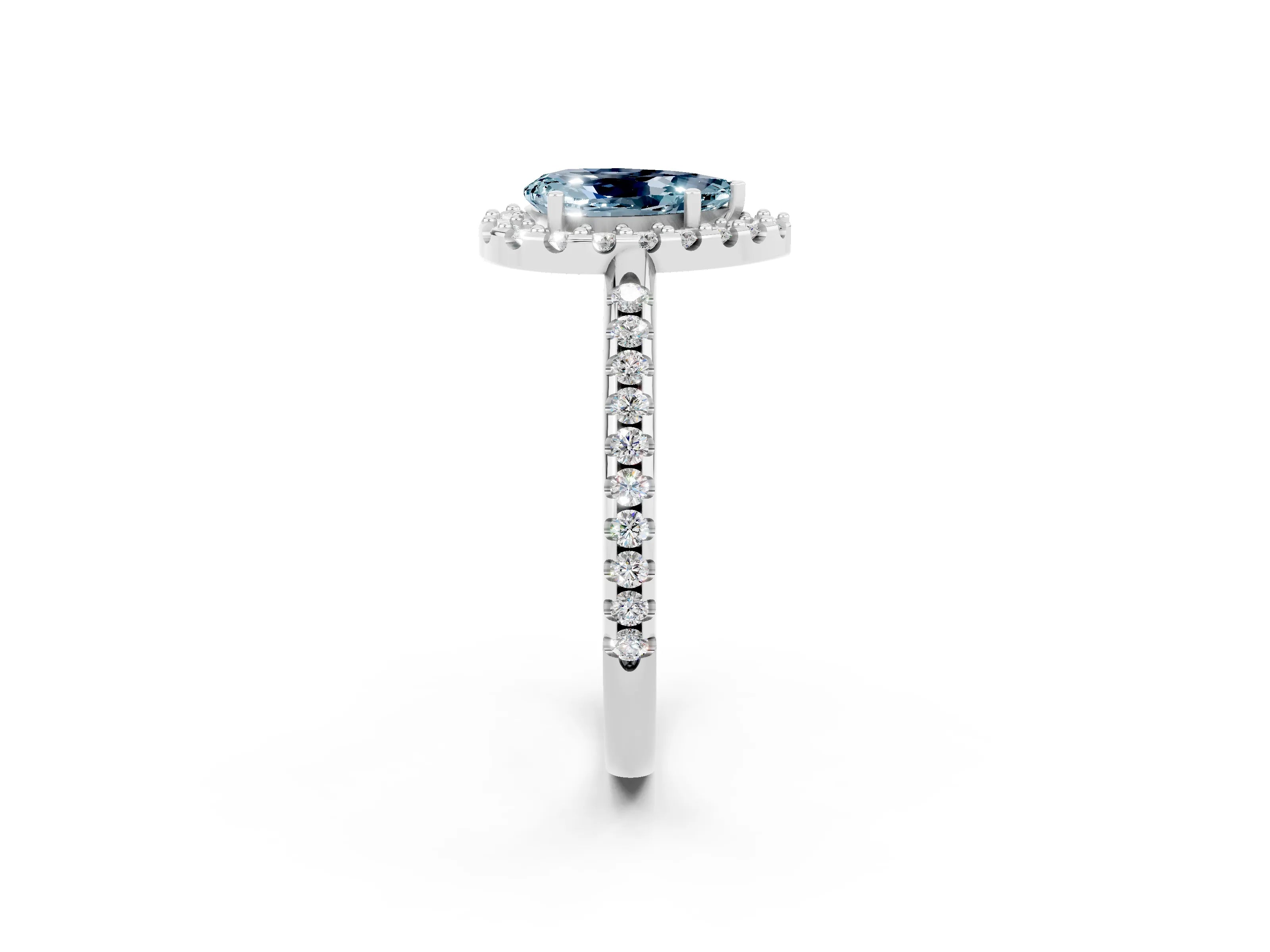 White gold Pear Cut Aquamarine Pavé Halo Ring with Four-Prong Setting_14