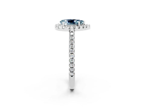 White gold Pear Cut Aquamarine Pavé Halo Ring with Four-Prong Setting_14