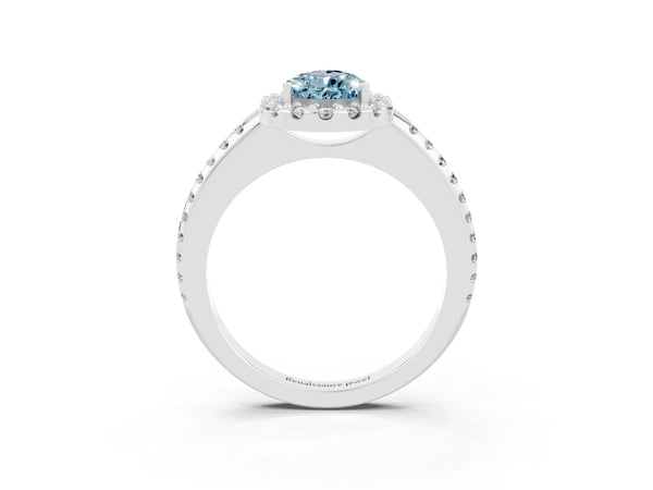 Silver Pear Cut Aquamarine Pavé Halo Ring with Four-Prong Setting