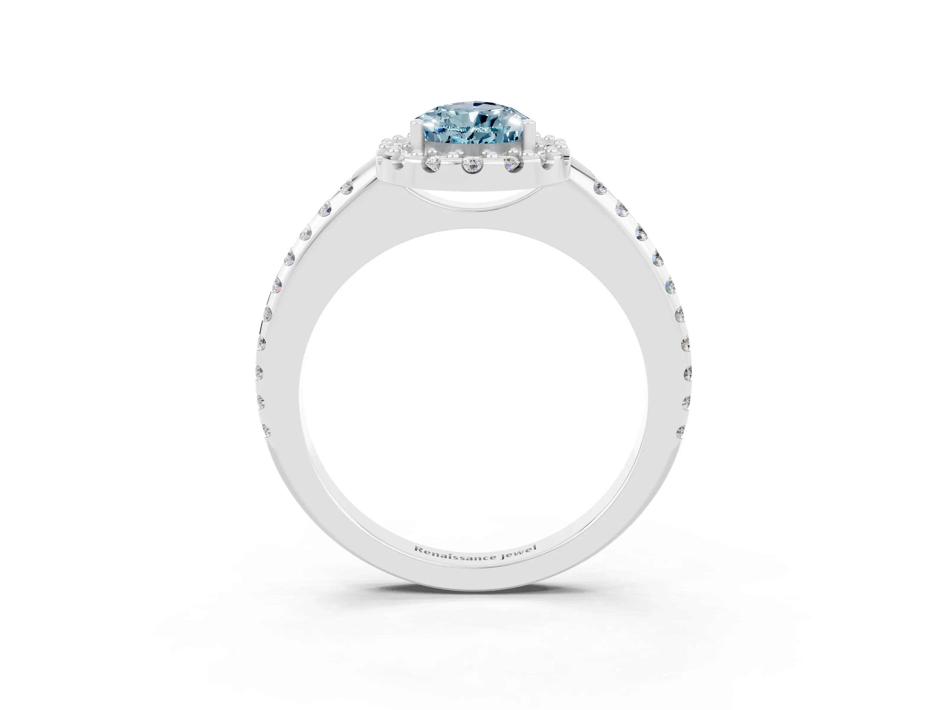 White gold Pear Cut Aquamarine Pavé Halo Ring with Four-Prong Setting_15