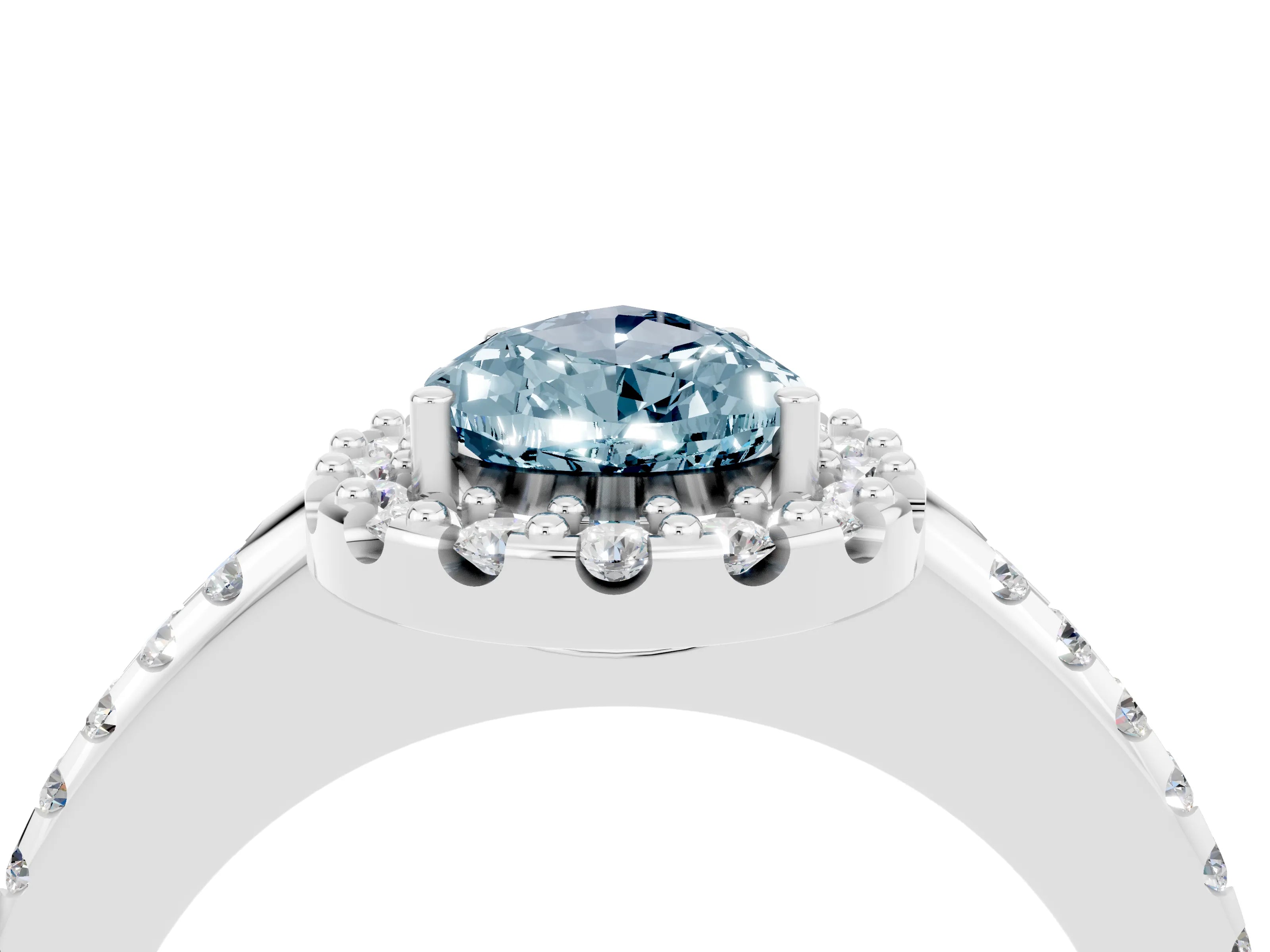 White gold Pear Cut Aquamarine Pavé Halo Ring with Four-Prong Setting_16