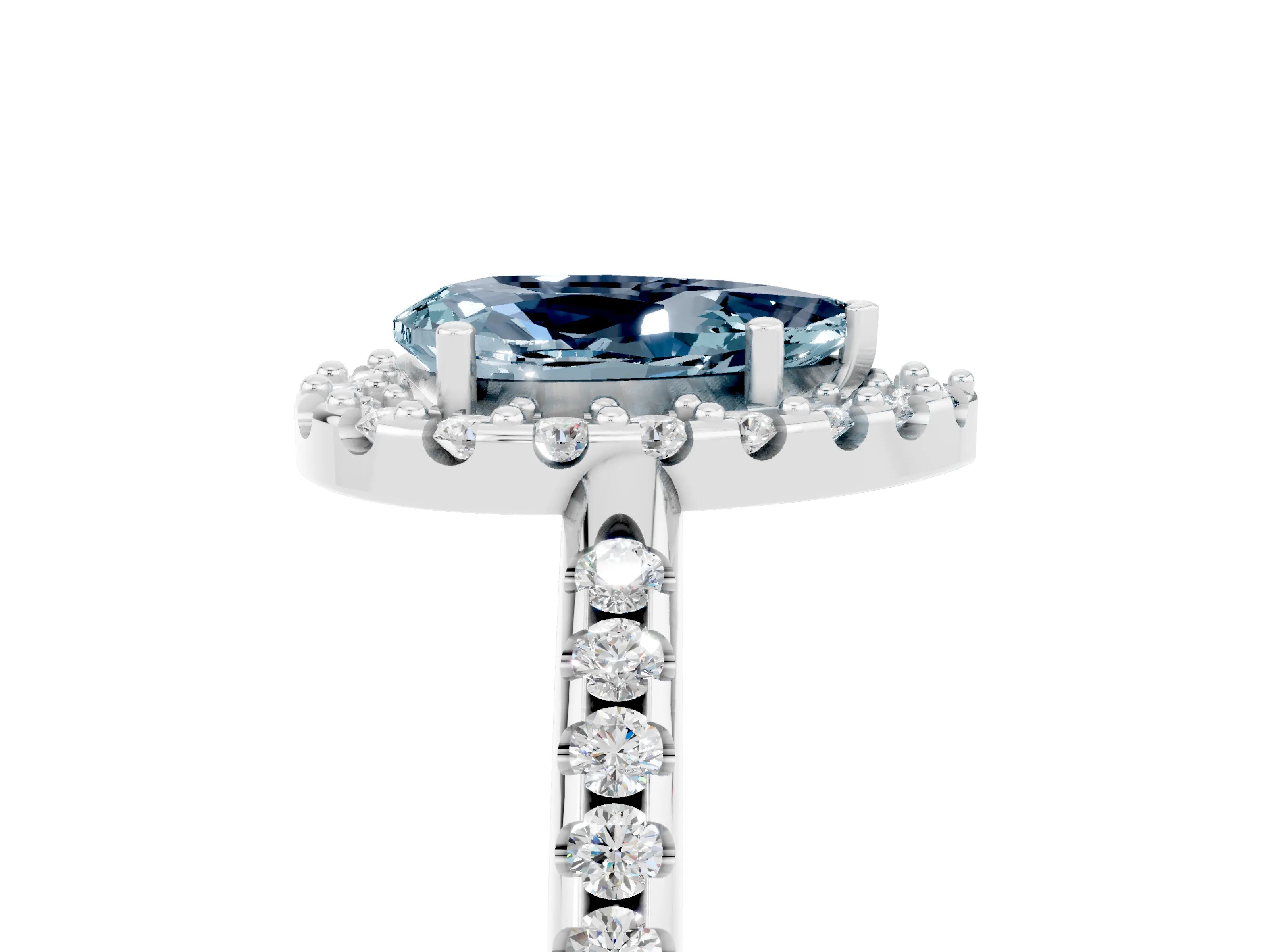 White gold Pear Cut Aquamarine Pavé Halo Ring with Four-Prong Setting_17