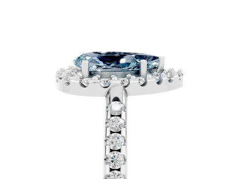 White gold Pear Cut Aquamarine Pavé Halo Ring with Four-Prong Setting_17