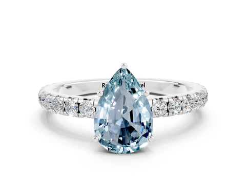 White gold Pear Cut Aquamarine Pavé Solitaire Engagement Ring with Four-Prong Setting_12