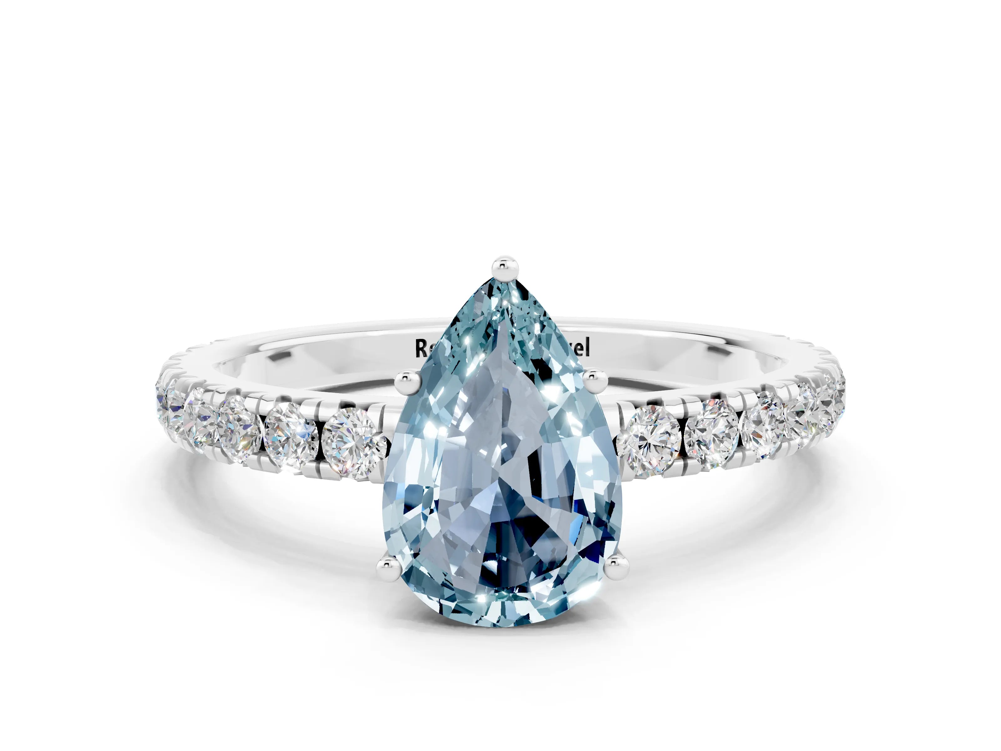 White gold Pear Cut Aquamarine Pavé Solitaire Engagement Ring with Four-Prong Setting_12