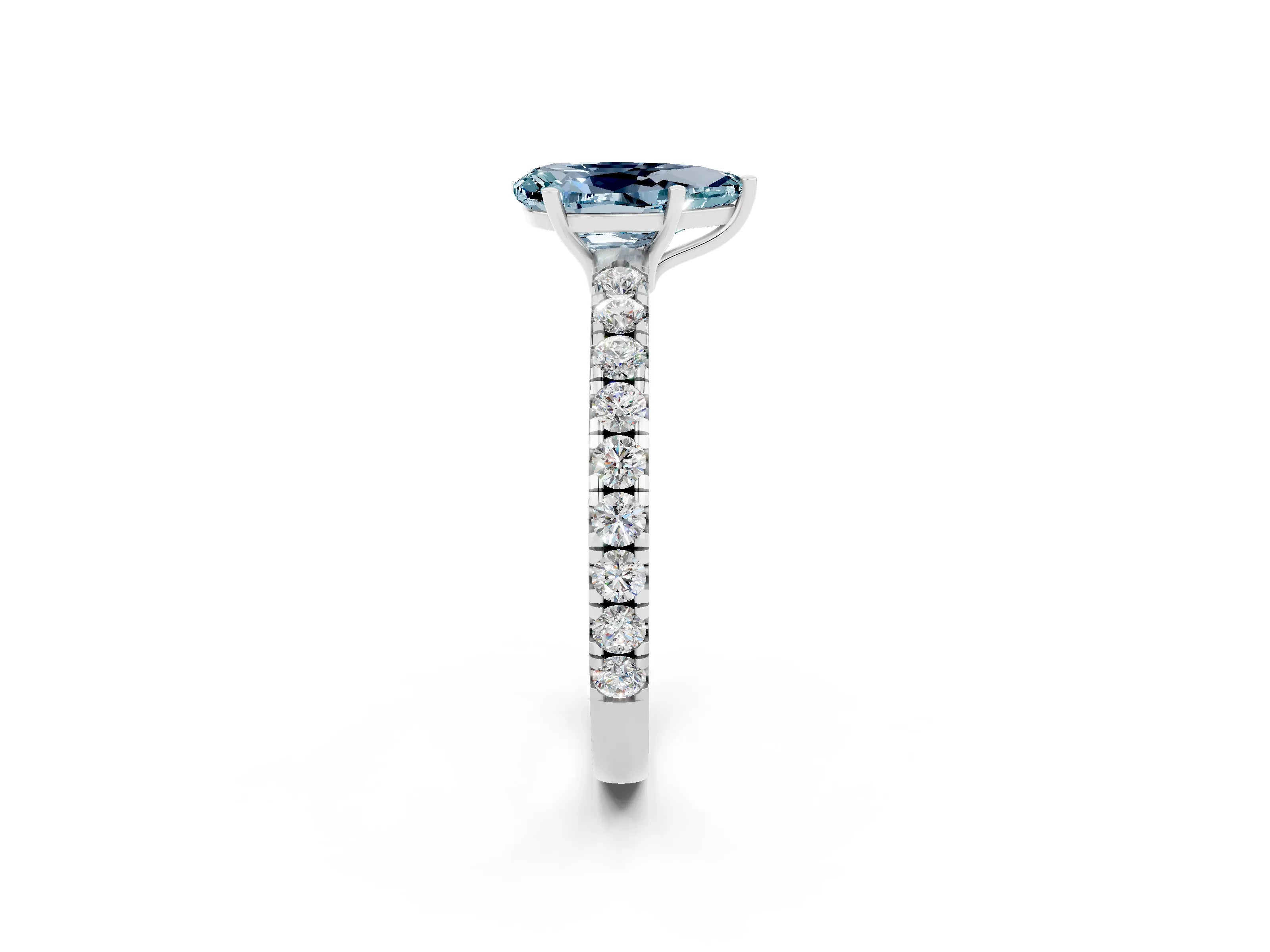 White gold Pear Cut Aquamarine Pavé Solitaire Engagement Ring with Four-Prong Setting_14