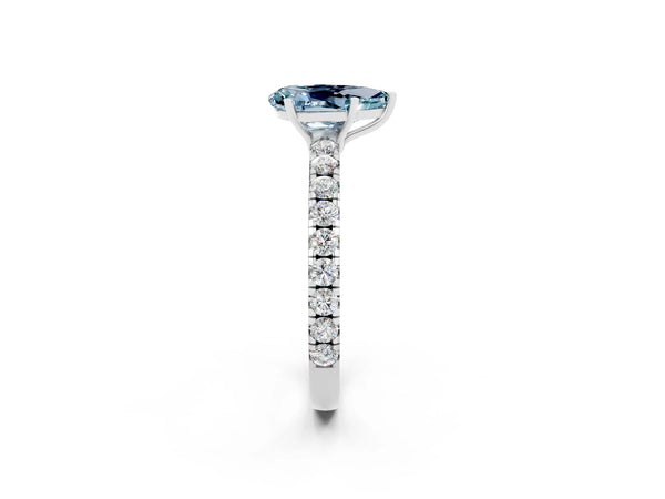 Platinum Pear Cut Aquamarine Pavé Solitaire Engagement Ring with Four-Prong Setting