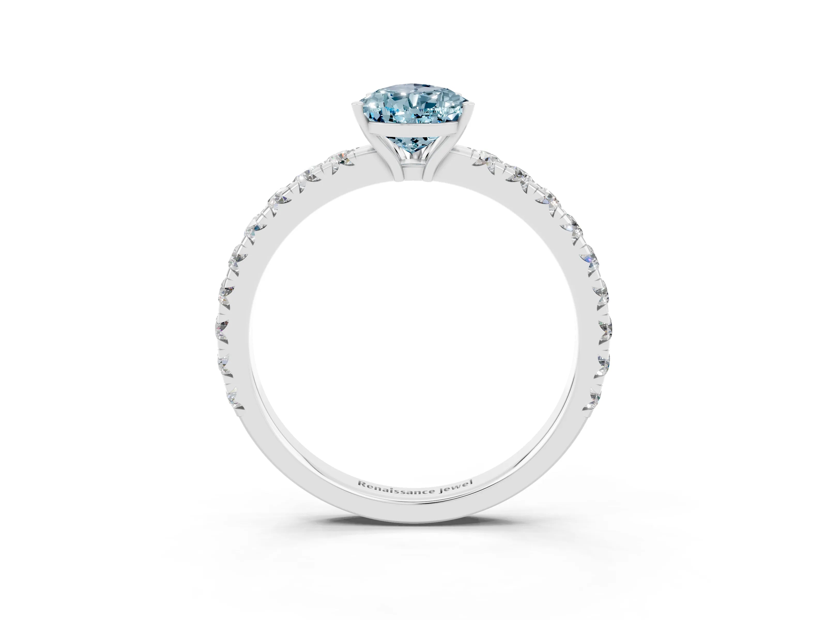 White gold Pear Cut Aquamarine Pavé Solitaire Engagement Ring with Four-Prong Setting_15