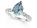 White gold Pear Cut Aquamarine Pavé Solitaire Ring with Round Band and Prong Setting_37