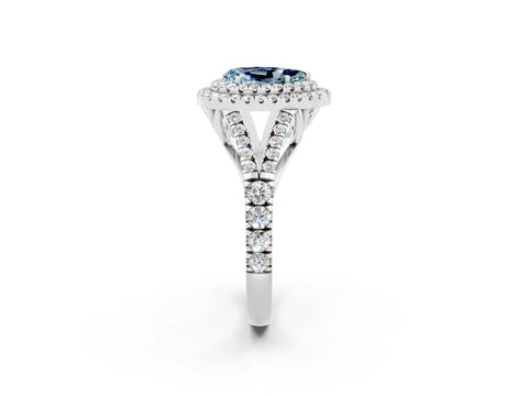 White gold Pear Cut Aquamarine Pavé Split Shank Double Halo Engagement Ring_2