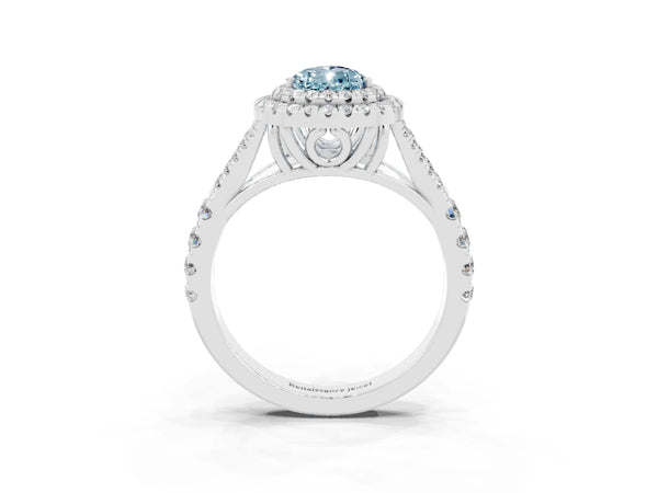 White gold Pear Cut Aquamarine Pavé Split Shank Double Halo Engagement Ring