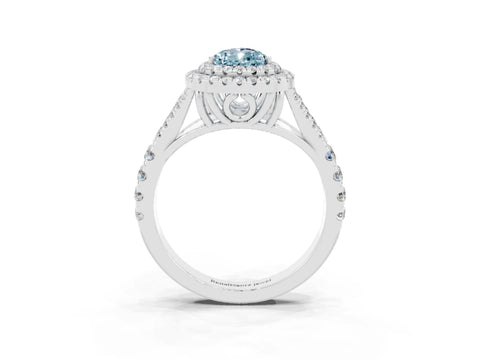 White gold Pear Cut Aquamarine Pavé Split Shank Double Halo Engagement Ring_3