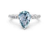 White gold Pear Cut Aquamarine Pave Band Solitaire Ring with Four-Prong Setting_12