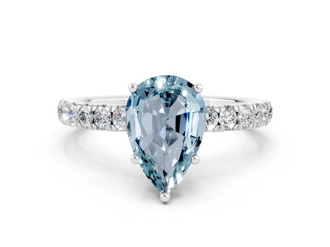 White gold Pear Cut Aquamarine Pave Band Solitaire Ring with Four-Prong Setting_12