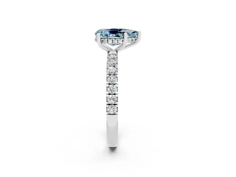 White gold Pear Cut Aquamarine Pave Band Solitaire Ring with Four-Prong Setting_14